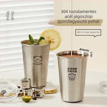 304 rozsdamentes acélból készült kávés pohár, kültéri, hordozható, gyors hűtés, Bear Family minta, logó nyomtatás