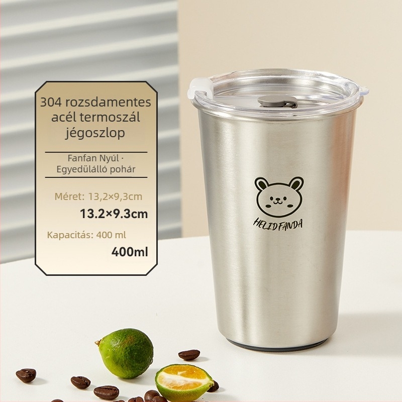 304 rozsdamentes acélból készült kávés pohár, kültéri, hordozható, gyors hűtés, Bear Family minta, logó nyomtatás