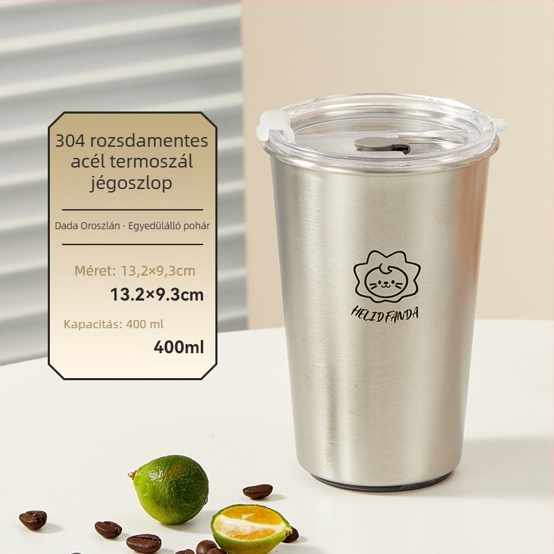 304 rozsdamentes acélból készült kávés pohár, kültéri, hordozható, gyors hűtés, Bear Family minta, logó nyomtatás