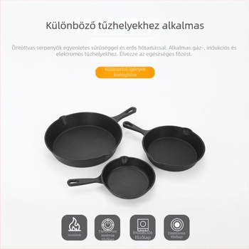 Három darabos vas serpenyő készlet, vastag aljjal, bevonat nélkül, tapadásmentes felülettel, mini tojásserpenyő, háztartási konyhai eszközök