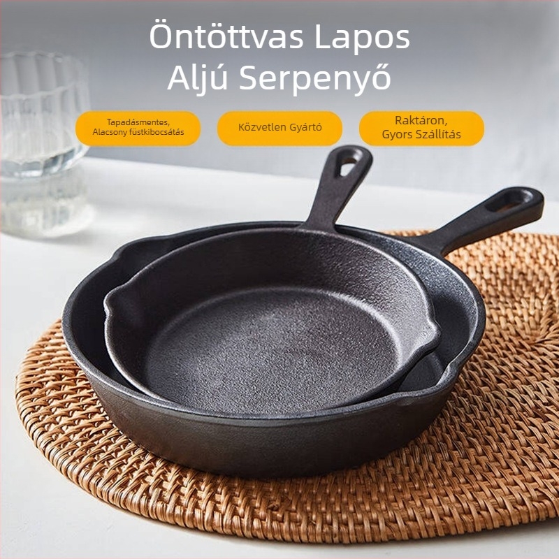 Három darabos vas serpenyő készlet, vastag aljjal, bevonat nélkül, tapadásmentes felülettel, mini tojásserpenyő, háztartási konyhai eszközök