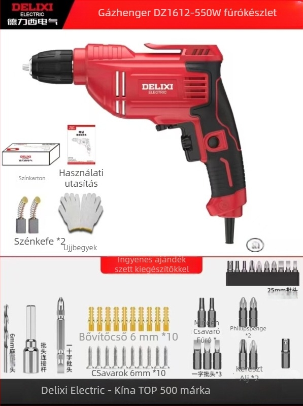 Elektromos kézi fúró – kefés motor, Li-ion akkumulátor, gyorscsavaros tokmány, fúrás fára és kompozit anyagokra, előre/ hátra forgás