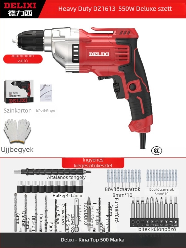 Elektromos kézi fúró – kefés motor, Li-ion akkumulátor, gyorscsavaros tokmány, fúrás fára és kompozit anyagokra, előre/ hátra forgás