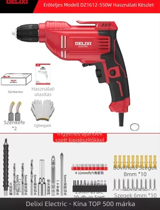 Elektromos kézi fúró – kefés motor, Li-ion akkumulátor, gyorscsavaros tokmány, fúrás fára és kompozit anyagokra, előre/ hátra forgás