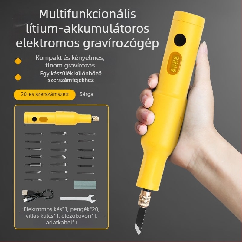 Töltővel újratölthető kézi gravíró eszköz – teljes készlet, univerzális, kompakt kivitel