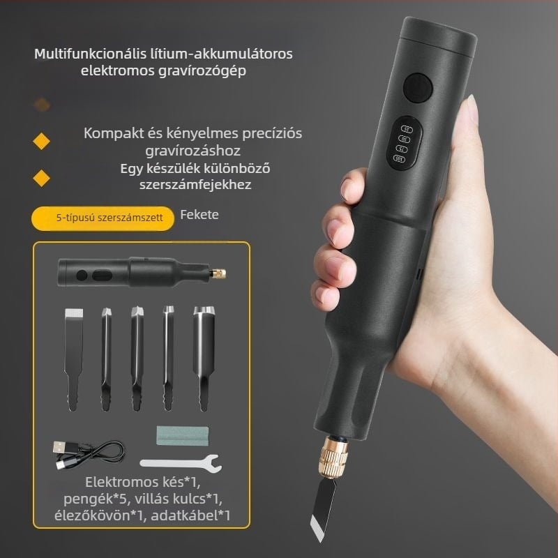 Töltővel újratölthető kézi gravíró eszköz – teljes készlet, univerzális, kompakt kivitel