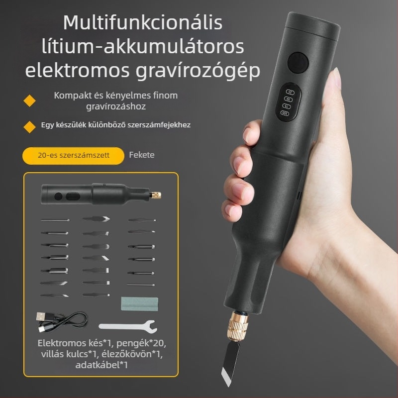 Töltővel újratölthető kézi gravíró eszköz – teljes készlet, univerzális, kompakt kivitel