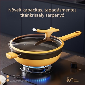 Vasból készült wok titán-keramikus tapadásmentes bevonattal, üvegfedővel, univerzális tűzhelyhez, modell Acspa