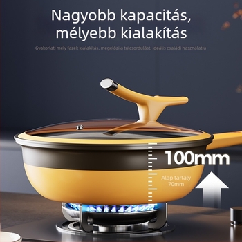 Vasból készült wok titán-keramikus tapadásmentes bevonattal, üvegfedővel, univerzális tűzhelyhez, modell Acspa