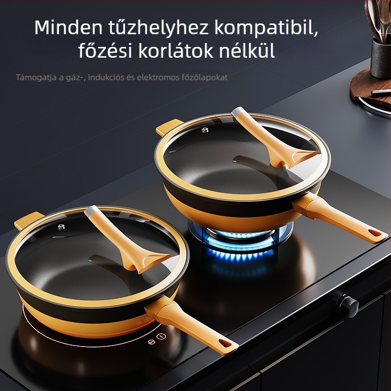 Vasból készült wok titán-keramikus tapadásmentes bevonattal, üvegfedővel, univerzális tűzhelyhez, modell Acspa