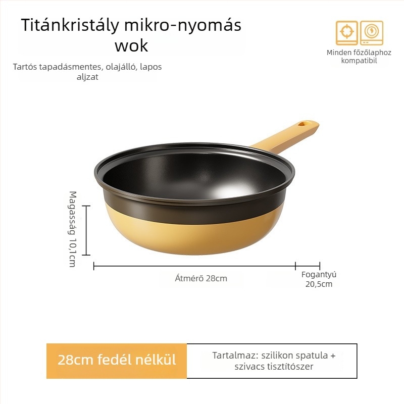 Vasból készült wok titán-keramikus tapadásmentes bevonattal, üvegfedővel, univerzális tűzhelyhez, modell Acspa