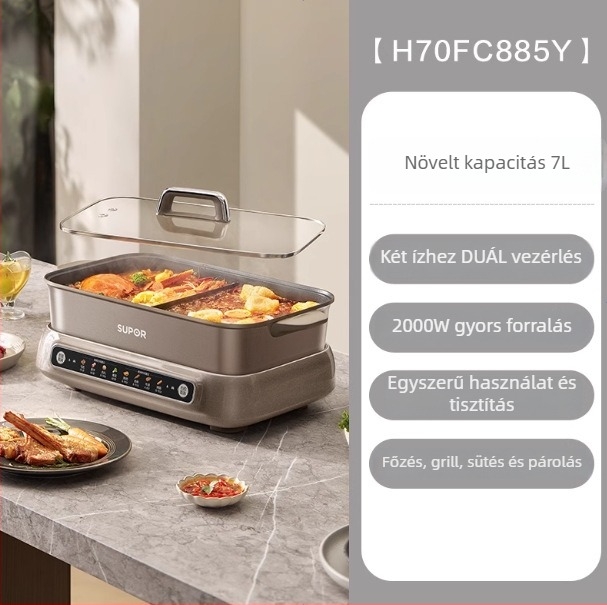 Supor elektromos forró fazék, 6 L+ kapacitás, 1500 W felett, mechanikus vezérlés, belső tartály ötvözet