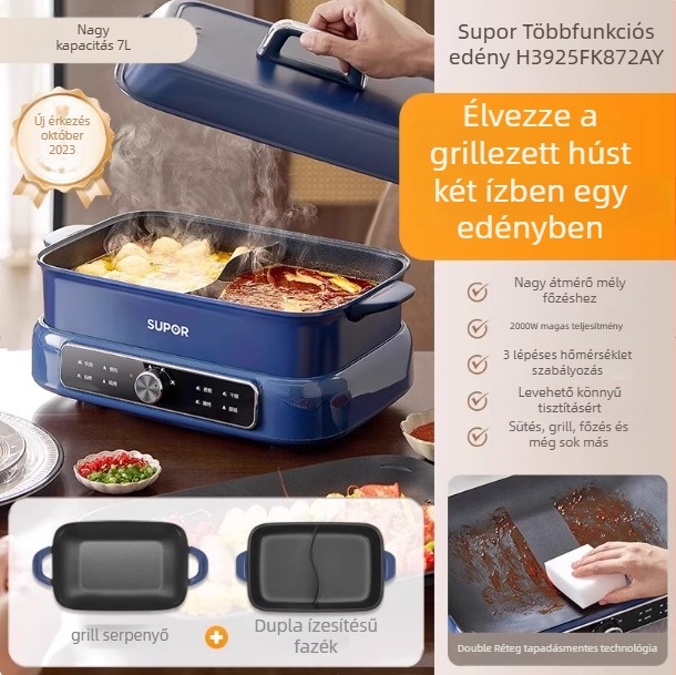 Supor elektromos forró fazék, 6 L+ kapacitás, 1500 W felett, mechanikus vezérlés, belső tartály ötvözet