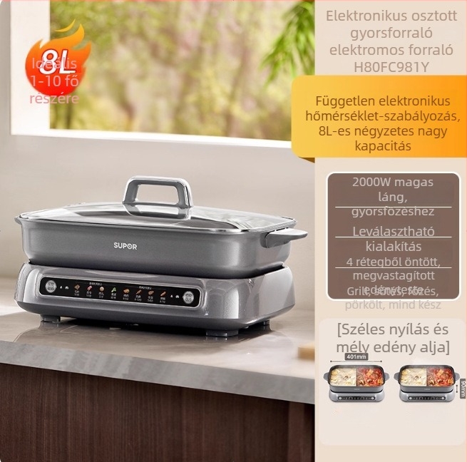 Supor elektromos forró fazék, 6 L+ kapacitás, 1500 W felett, mechanikus vezérlés, belső tartály ötvözet