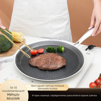 316-os rozsdamentes acél kör alakú grillsütő serpenyő, tapadásmentes, gáz- és indukciós kompatibilis, súlya 1 kg
