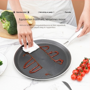 316-os rozsdamentes acél kör alakú grillsütő serpenyő, tapadásmentes, gáz- és indukciós kompatibilis, súlya 1 kg
