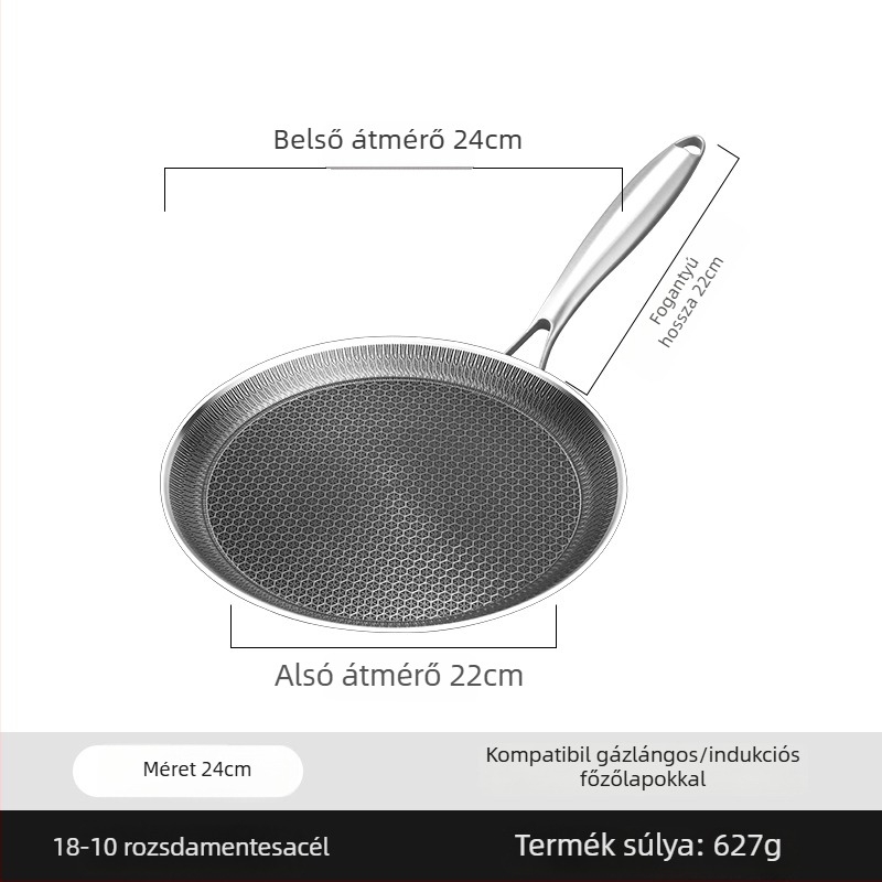 316-os rozsdamentes acél kör alakú grillsütő serpenyő, tapadásmentes, gáz- és indukciós kompatibilis, súlya 1 kg