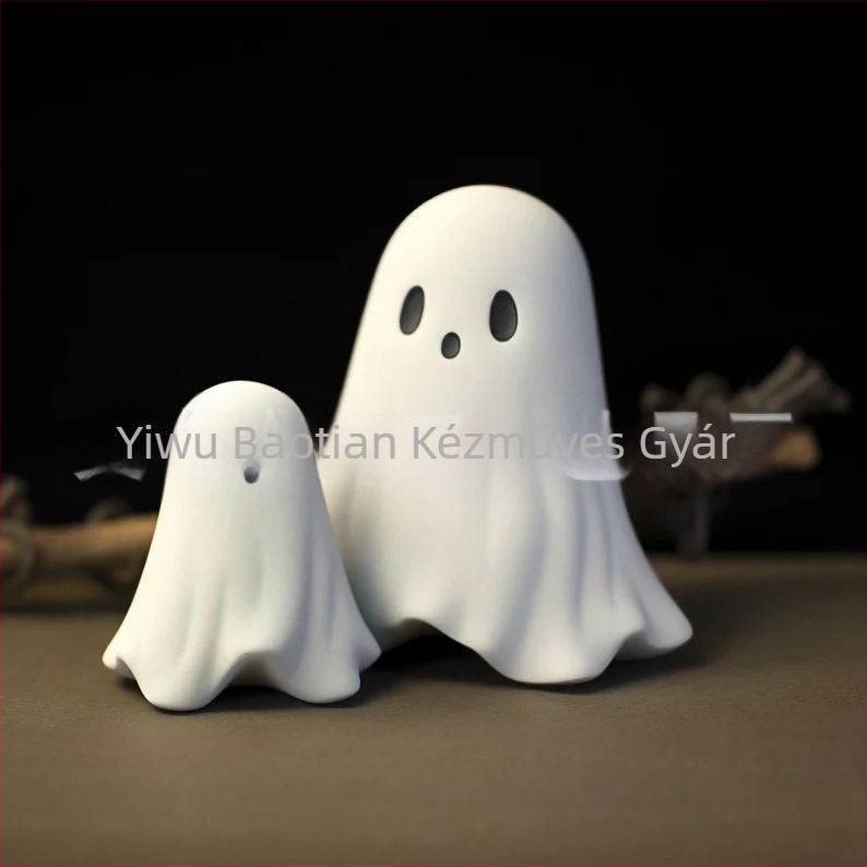 Karikatúra-stílusú szellem dísz gyantából – Halloweenre, asztali és udvari dekoráció