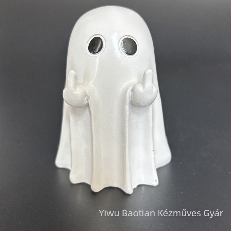 Karikatúra-stílusú szellem dísz gyantából – Halloweenre, asztali és udvari dekoráció