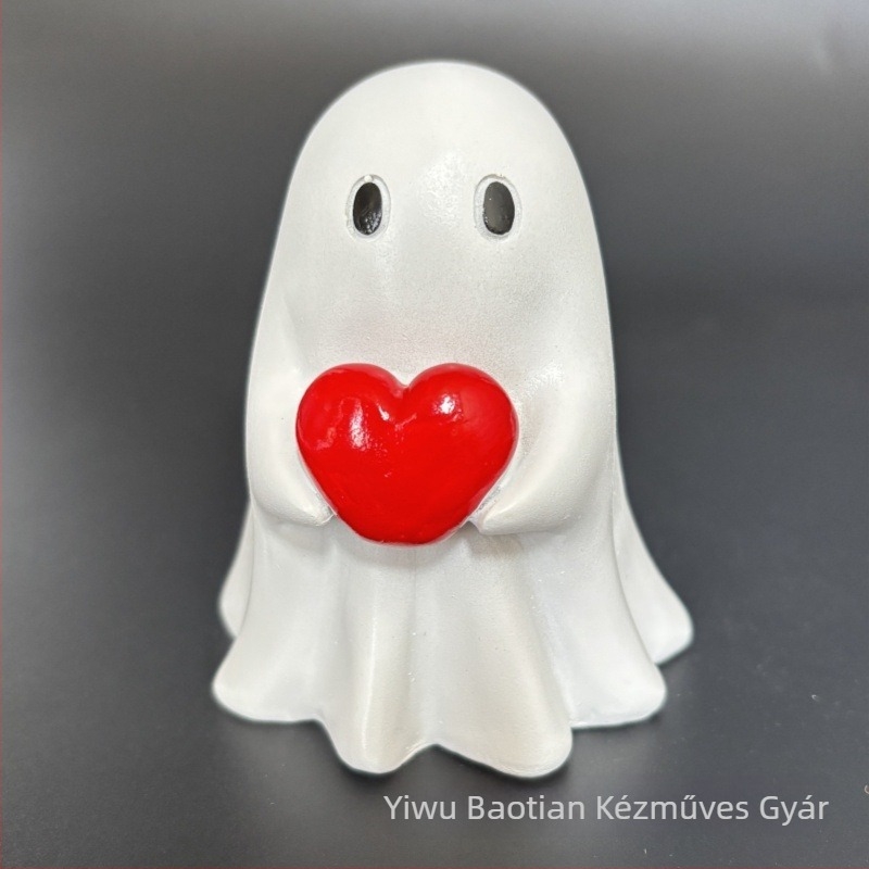Karikatúra-stílusú szellem dísz gyantából – Halloweenre, asztali és udvari dekoráció