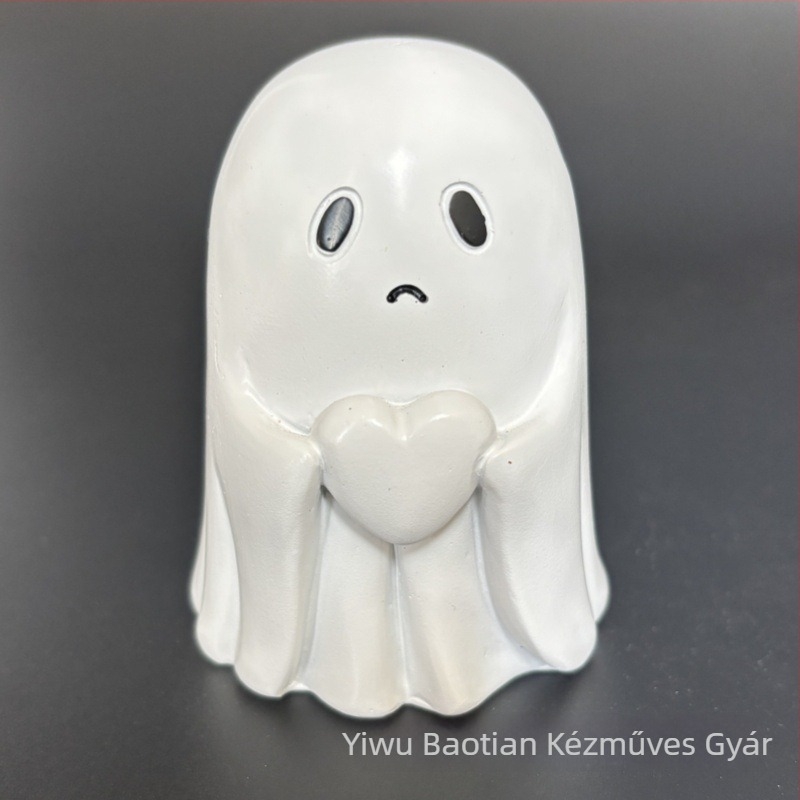 Karikatúra-stílusú szellem dísz gyantából – Halloweenre, asztali és udvari dekoráció