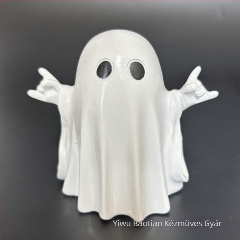 Karikatúra-stílusú szellem dísz gyantából – Halloweenre, asztali és udvari dekoráció
