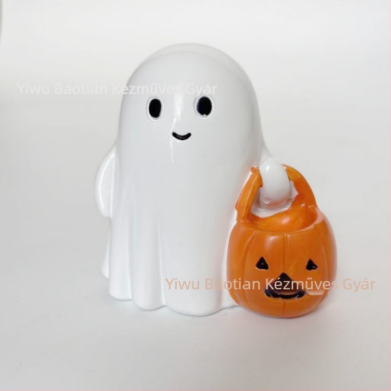 Karikatúra-stílusú szellem dísz gyantából – Halloweenre, asztali és udvari dekoráció