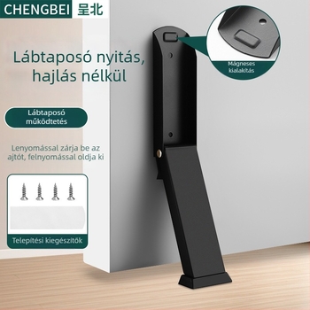 Rozsdamentes acél ajtóstop, kefével kezelt felület, kinyújtott kialakítás.