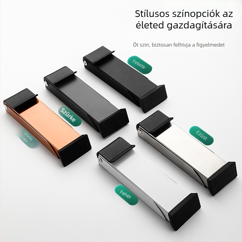 Rozsdamentes acél ajtóstop, kefével kezelt felület, kinyújtott kialakítás.