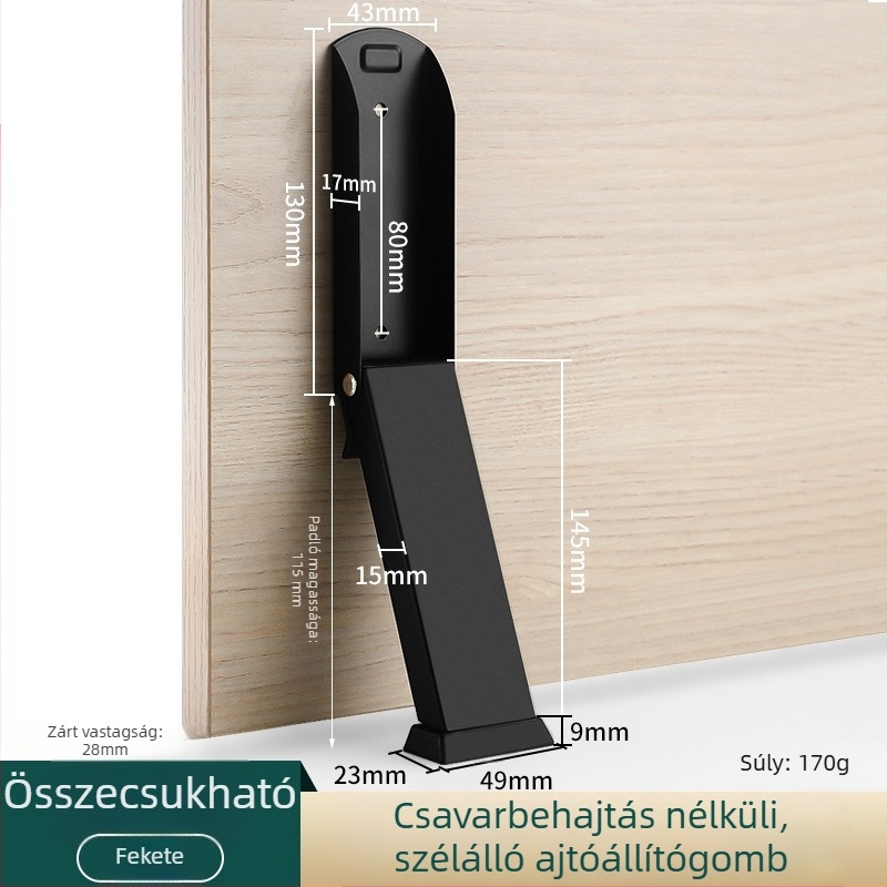 Rozsdamentes acél ajtóstop, kefével kezelt felület, kinyújtott kialakítás.