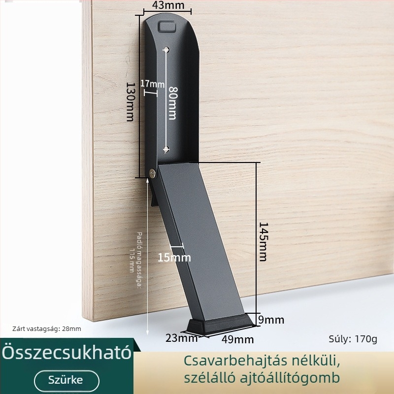 Rozsdamentes acél ajtóstop, kefével kezelt felület, kinyújtott kialakítás.