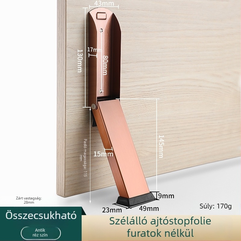 Rozsdamentes acél ajtóstop, kefével kezelt felület, kinyújtott kialakítás.
