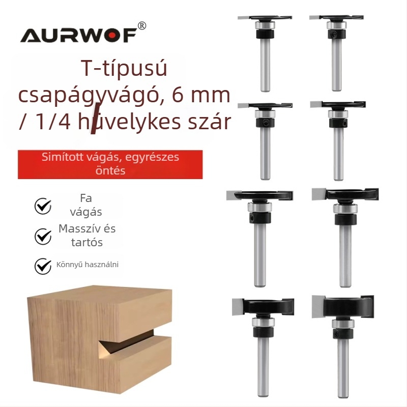 T-típusú penge famegmunkáló gépekhez, slotting kés, Edge Trimmer, 6-os tengely, 1/4 hüvelykes csapágy