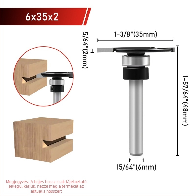 T-típusú penge famegmunkáló gépekhez, slotting kés, Edge Trimmer, 6-os tengely, 1/4 hüvelykes csapágy
