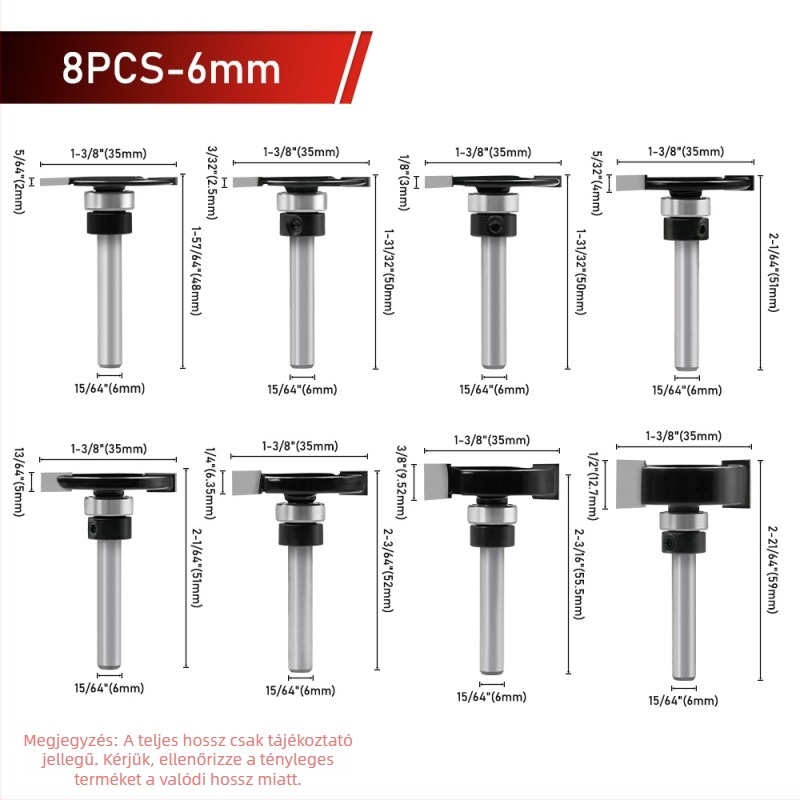 T-típusú penge famegmunkáló gépekhez, slotting kés, Edge Trimmer, 6-os tengely, 1/4 hüvelykes csapágy