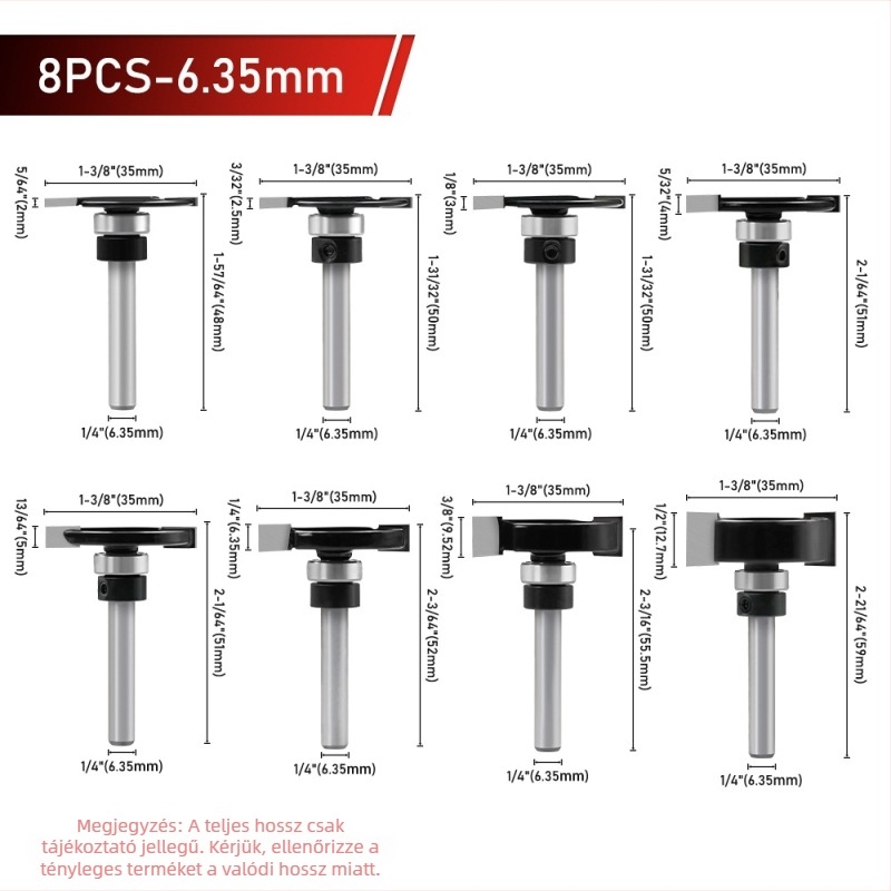 T-típusú penge famegmunkáló gépekhez, slotting kés, Edge Trimmer, 6-os tengely, 1/4 hüvelykes csapágy