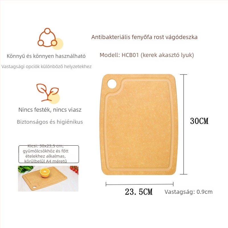 Antibakteriális fenyőrostból készült vágódeszka, kétoldalas, hordozható, penészmentes, szilikonos csúszásmentes felülettel zöldségek és gyümölcsök számára