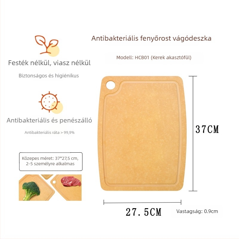 Antibakteriális fenyőrostból készült vágódeszka, kétoldalas, hordozható, penészmentes, szilikonos csúszásmentes felülettel zöldségek és gyümölcsök számára