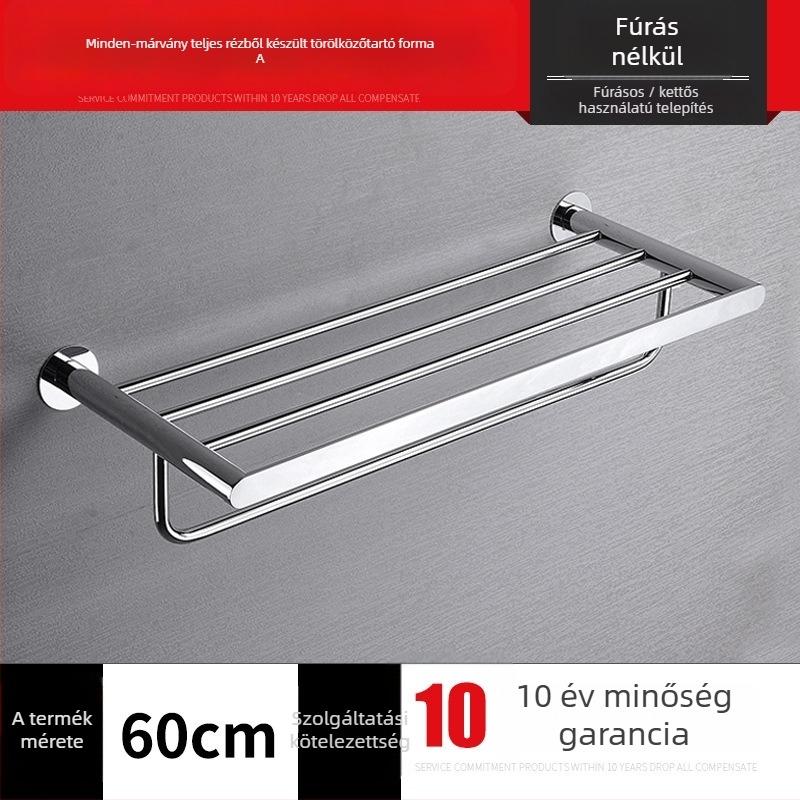 Réz törölközőtartó, krómozott felülettel, 30 kg teherbírás, egylépcsős, tárolás