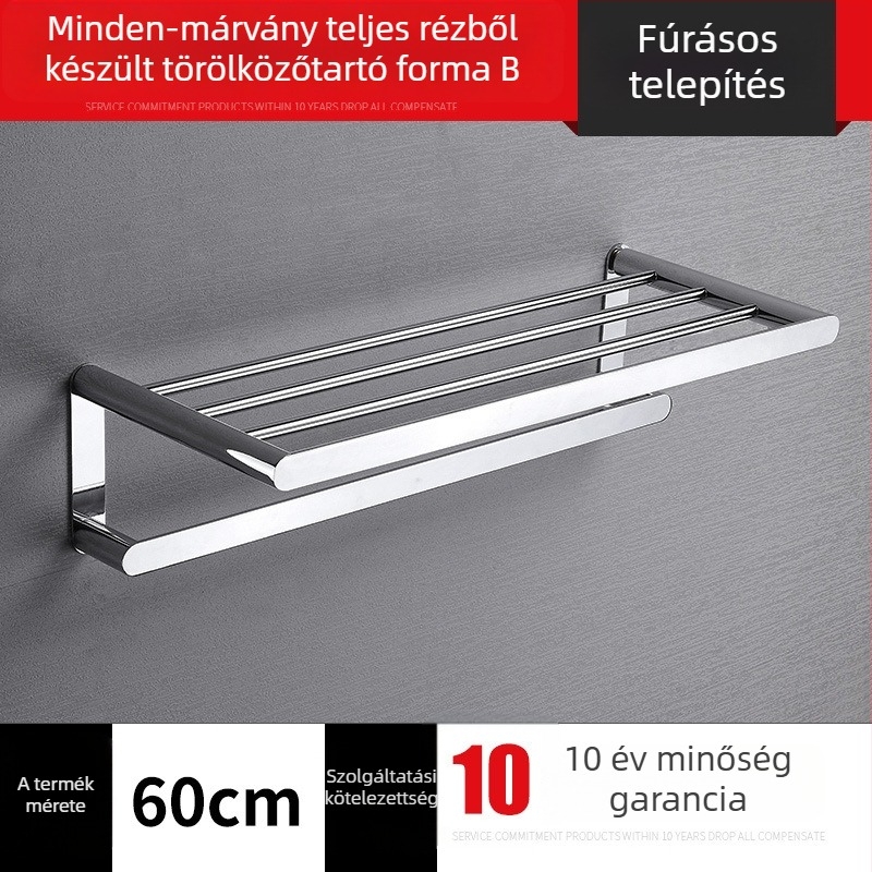 Réz törölközőtartó, krómozott felülettel, 30 kg teherbírás, egylépcsős, tárolás
