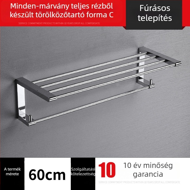 Réz törölközőtartó, krómozott felülettel, 30 kg teherbírás, egylépcsős, tárolás