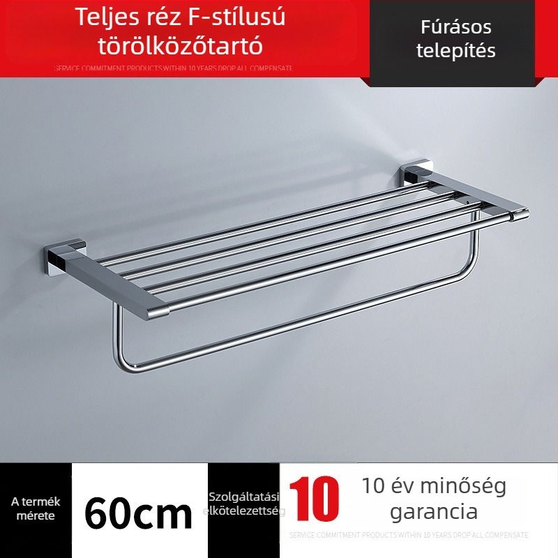 Réz törölközőtartó, krómozott felülettel, 30 kg teherbírás, egylépcsős, tárolás