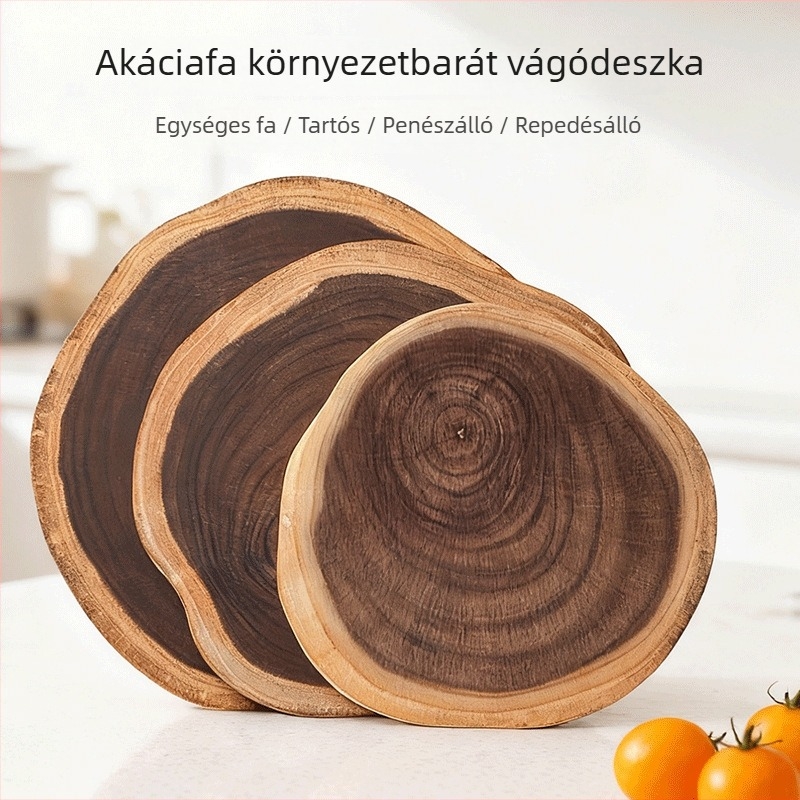Akácfa vágódeszka, szabálytalan alak, kétoldalas, kenyérhez és gyümölcsökhöz, kempingezéshez és otthoni használathoz.