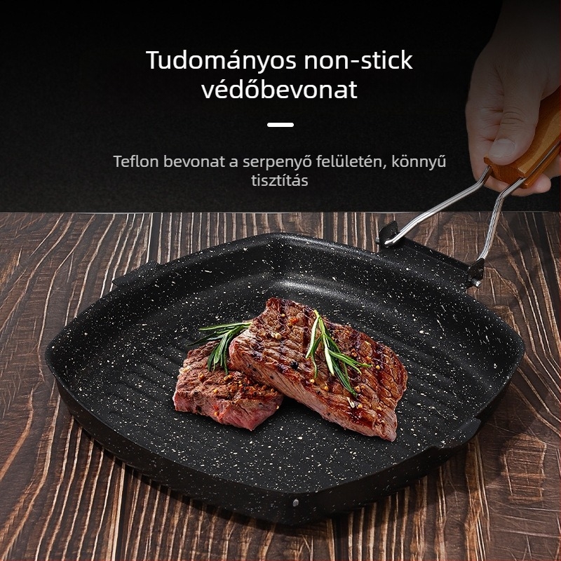 Finomvasból készült serpenyő, tapadásmentes bevonattal, 3-5 cm mélység, gáztűzhelyhez kompatibilis