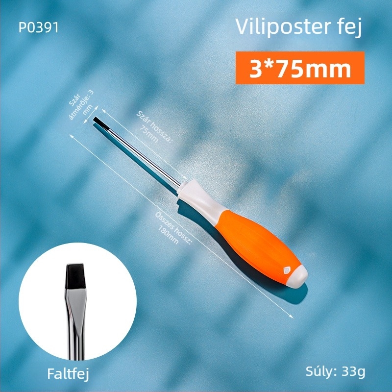 Ipari osztályú kétfejű PH2 Phillips csavarhúzó mágneses heggel és izolált markolattal, Cr-V acélból