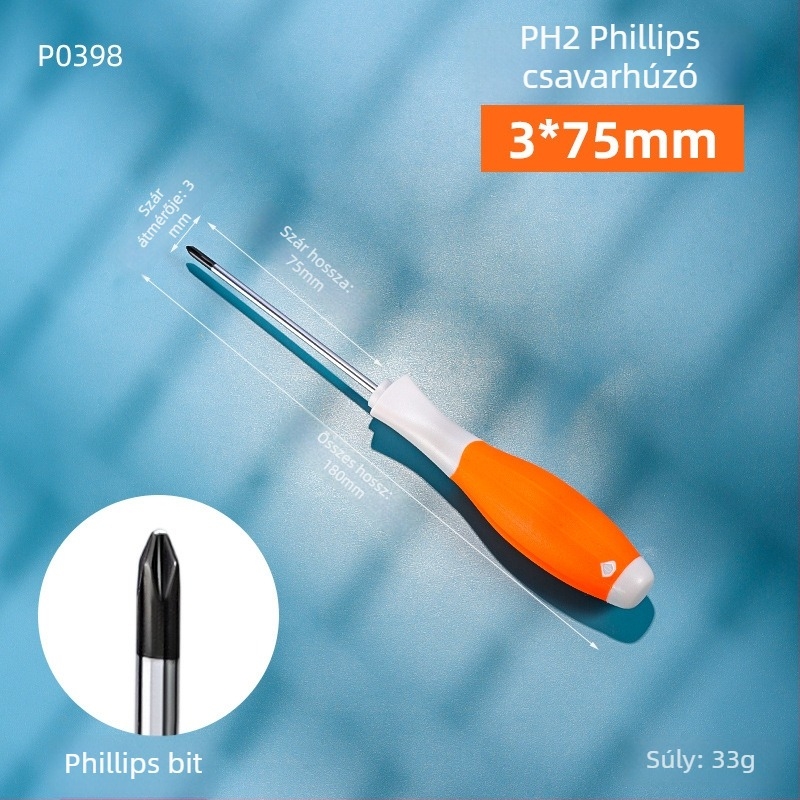 Ipari osztályú kétfejű PH2 Phillips csavarhúzó mágneses heggel és izolált markolattal, Cr-V acélból