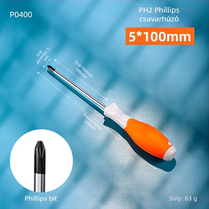 Ipari osztályú kétfejű PH2 Phillips csavarhúzó mágneses heggel és izolált markolattal, Cr-V acélból