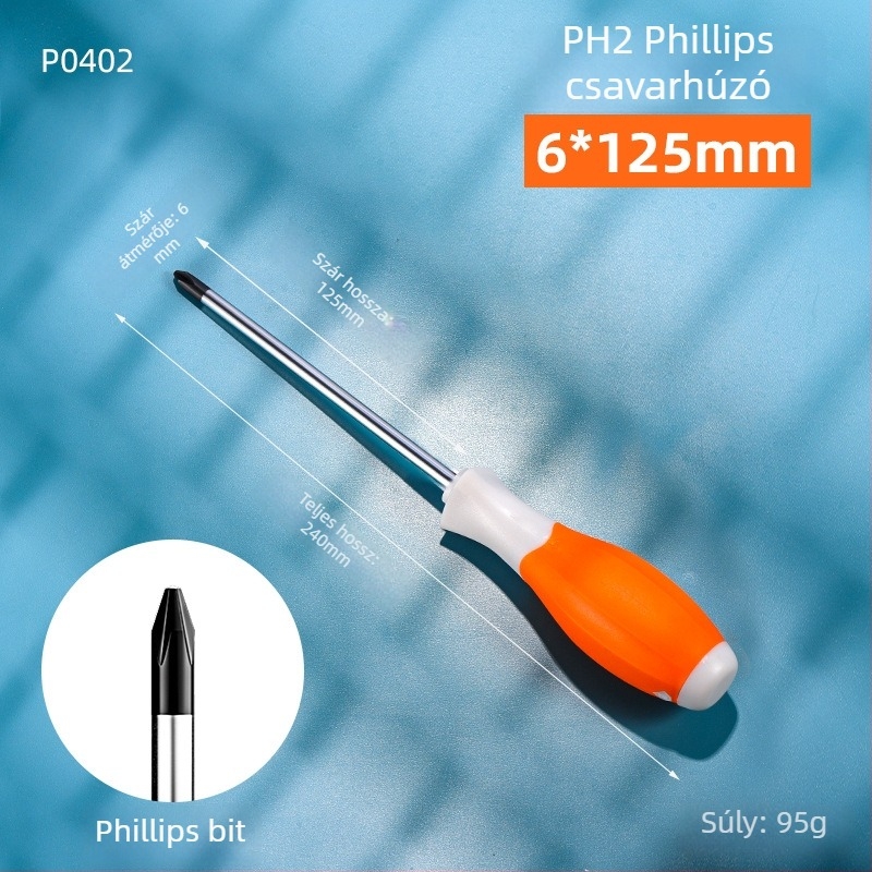 Ipari osztályú kétfejű PH2 Phillips csavarhúzó mágneses heggel és izolált markolattal, Cr-V acélból