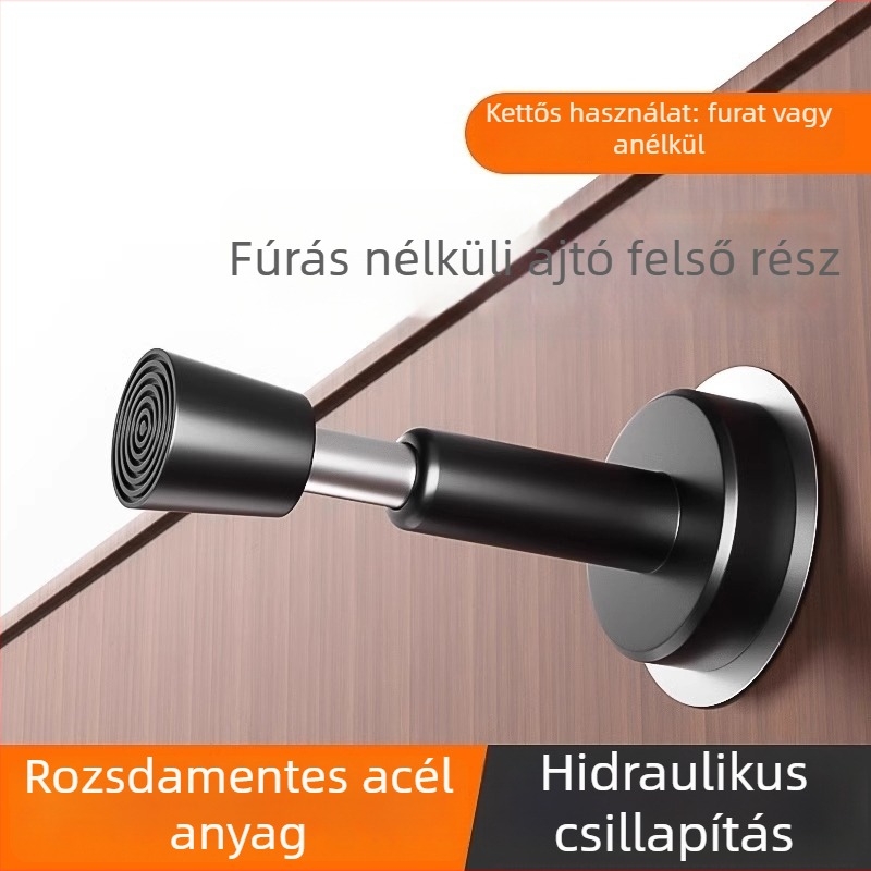 Rozsdamentes acélból készült hidraulikus ajtó felső része, cink ötvözet, falra szerelhető, manuális működtetés, modern minimalista stílus