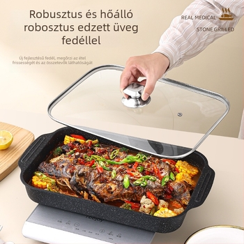 Grillhalas tál, négyszögletes vasból, elektrofózissal bevont felülettel, összecsukható, prémium minőség